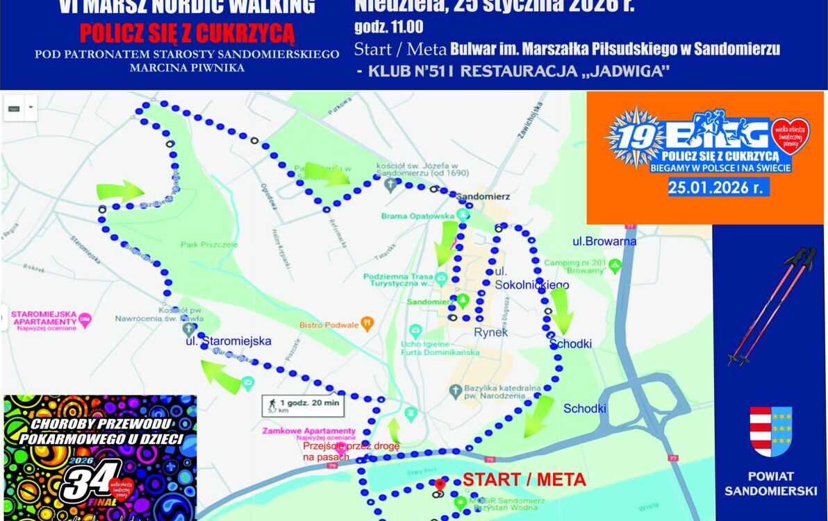 VI Marsz Nordic Walking „Policz się z cukrzycą” pod patronatem Starosty Sandomierskiego Marcina  Piwnika
