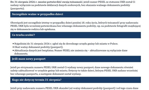 Ważna informacja dla posiadaczy PESEL UKR